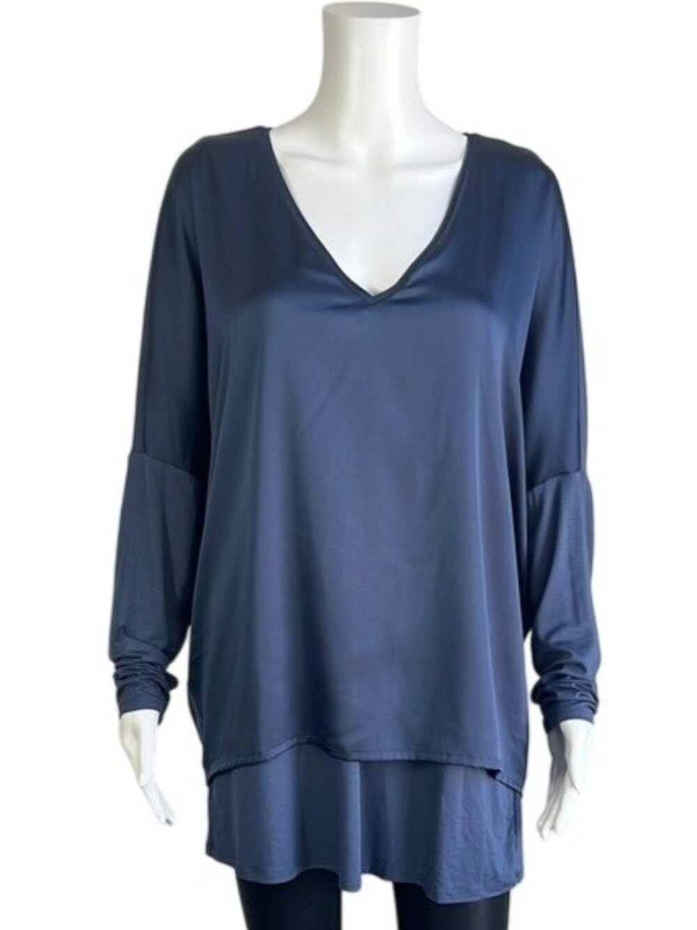 White House Black Market LS Woven Front Twofer Top - L